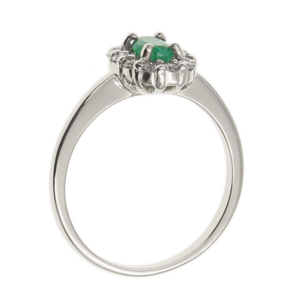 Anillo Diana en oro blanco 18k con brillantes y esmeralda * Anillo Diana en oro blanco 18k con brillantes y esmeralda *