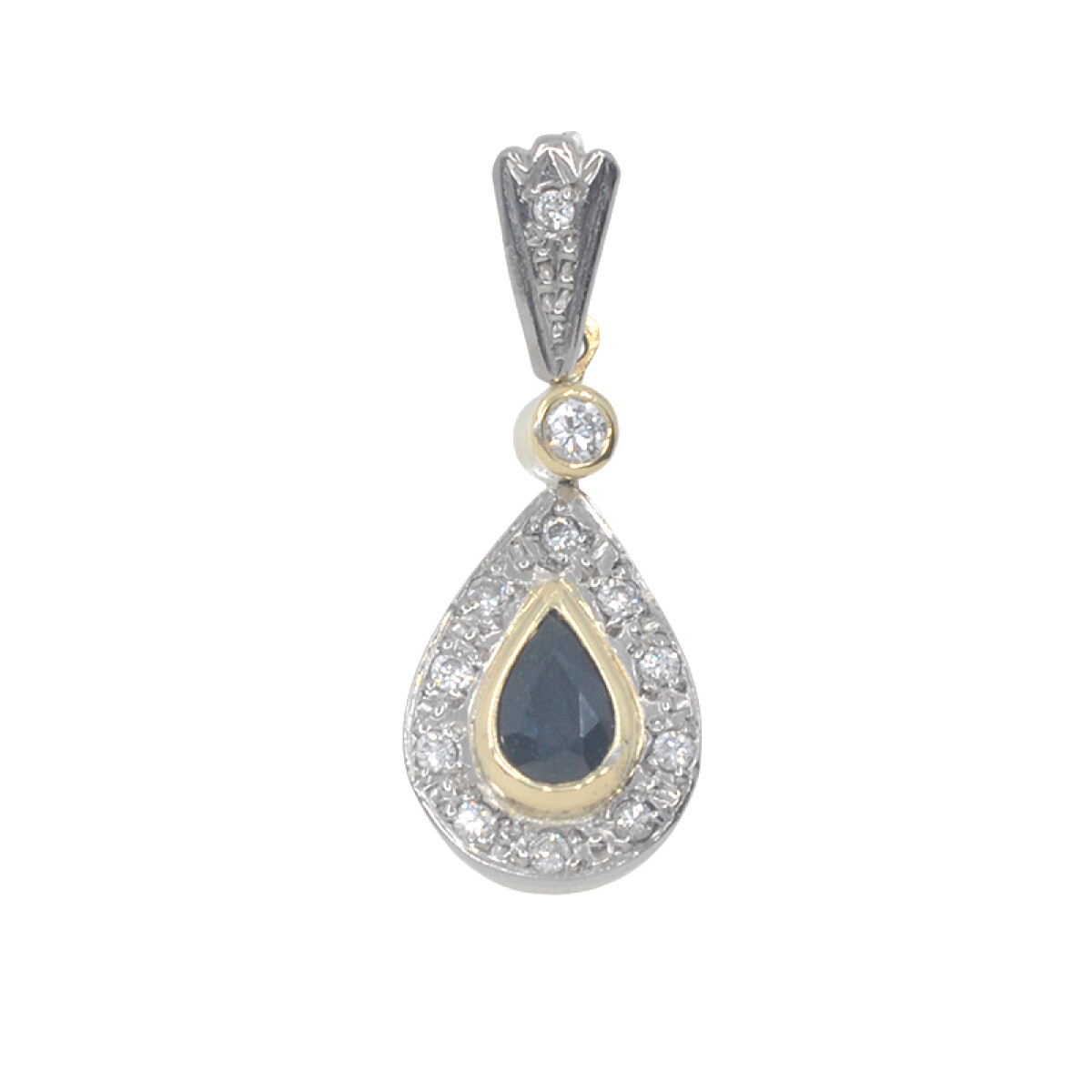 Colgante oro 18k 2 tonos zafiro y brillantes 