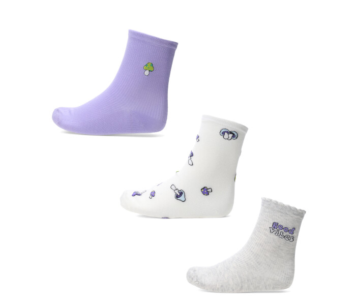 Medias Miss Carol pack x3 white Gris - Blanco - Lila
