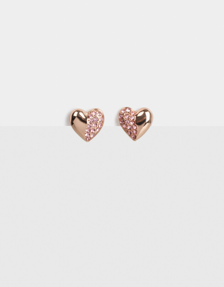 Aros Pasantes Corazón Bañado En Oro Rosa 