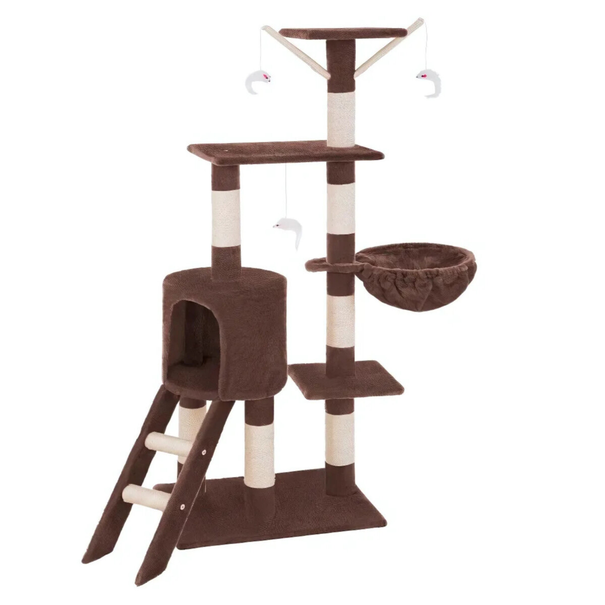 Rascador Torre 5 Niveles En Felpa Y Sisal Para Gato Juego - Color Marrón 