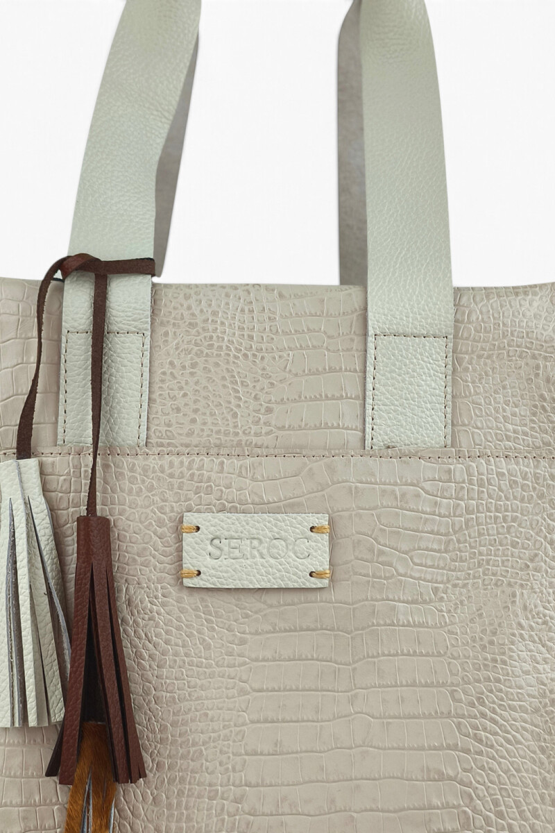 Bolso Tote de Cuero Vacuno y Pelo Natural Croco beige