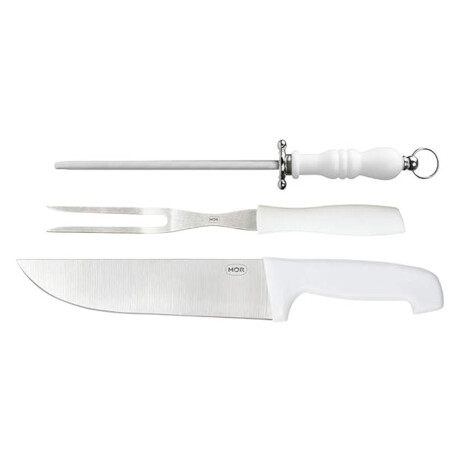 Set asador: Cuchillo y tenedor mango blanco BLANCO