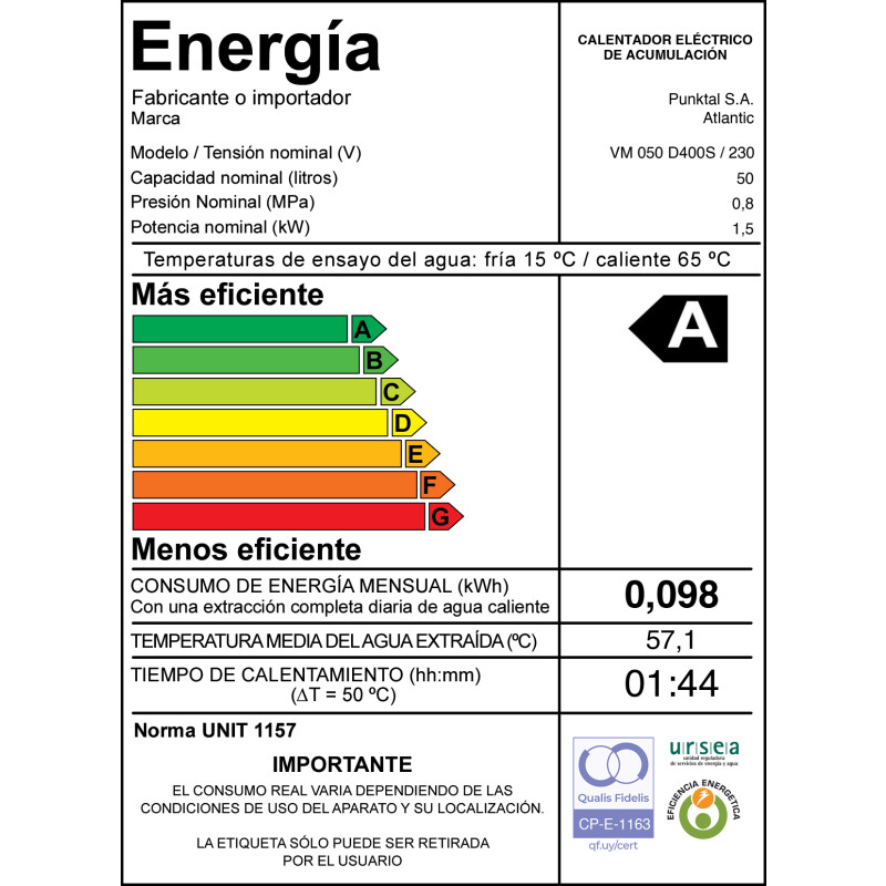 Calefón Termotanque Atlantic 50l Eficiencia A Calefón Termotanque Atlantic 50l Eficiencia A
