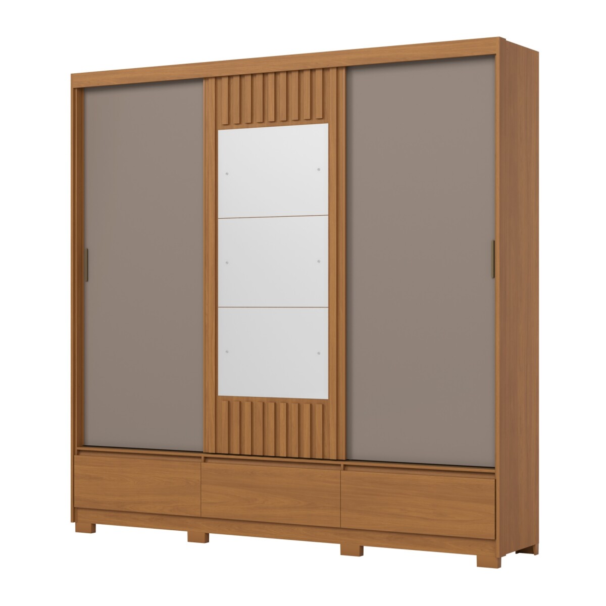 ROPERO DELVIN 3 PUERTAS 3 CAJONES CON ESPEJO GUARDARROPA CLOSET ARMARIO - CANELA 