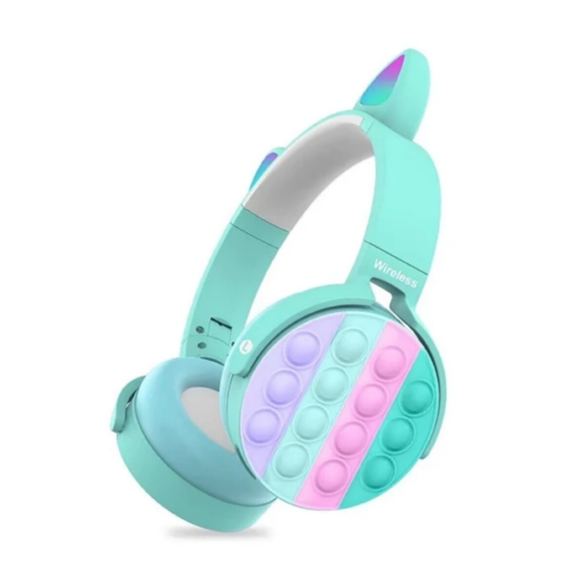 Auriculares Inalámbricos Pop It con Orejas de Gato Luces - VERDE-AGUA 