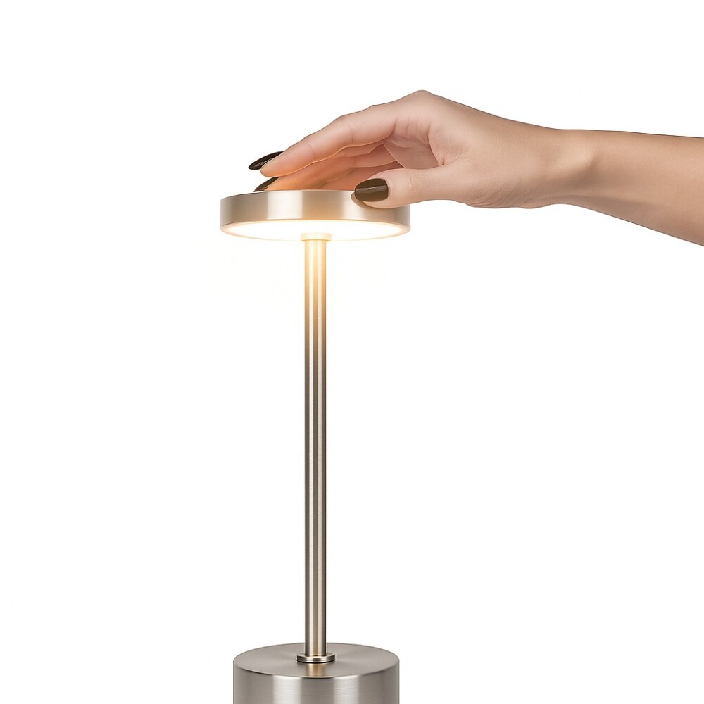 Lampara De Mesa De Luz Led Recargable De 34cm Plateado