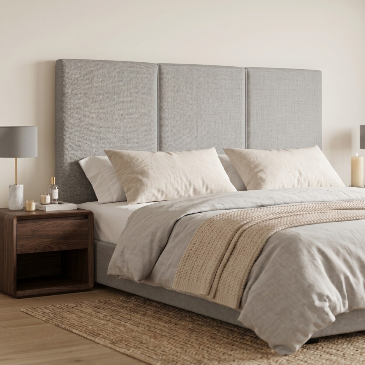 Respaldo Queen Madera y Tela - Moscou - Gris 