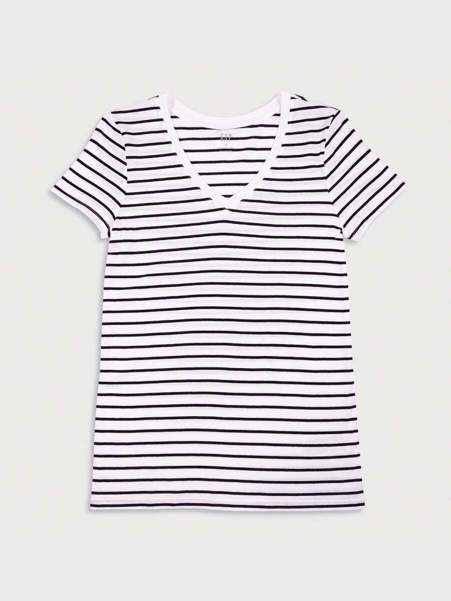 Remera Manga Corta Gráfico Mujer - Black White Stripe 