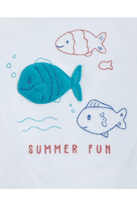 Set dos piezas de algodón, short y remera, estampa peces Sin color