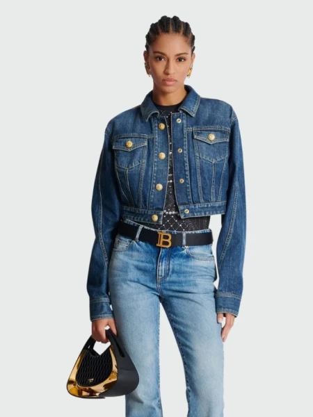 Balmain - Chaqueta de jean corta con efecto desgastado Azul