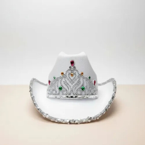 Gorro Cowboy con Corona y Lentejuela Blanco