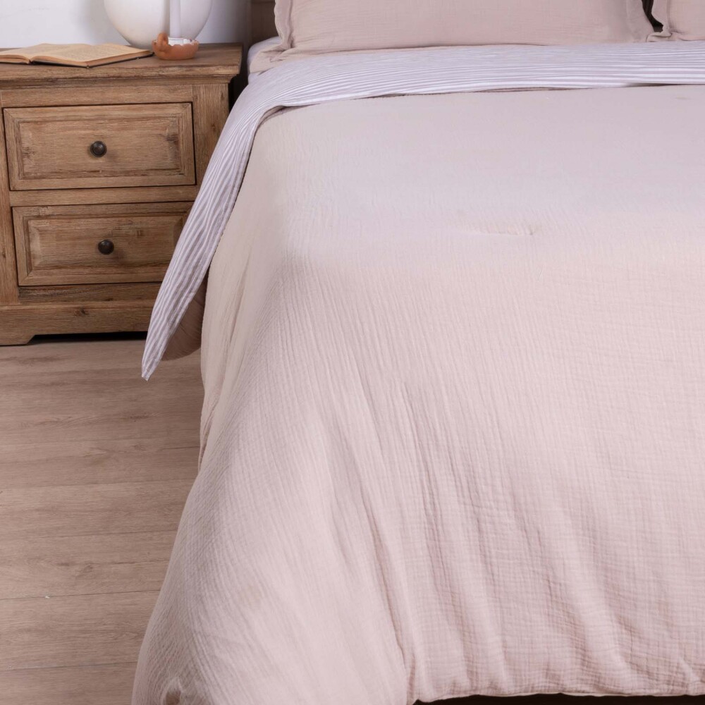 SET DE ACOLCHADO 1 PLAZA ALGODON-Y-POLIESTER NATURAL-BEIGE COTTON GAUZE ARENA