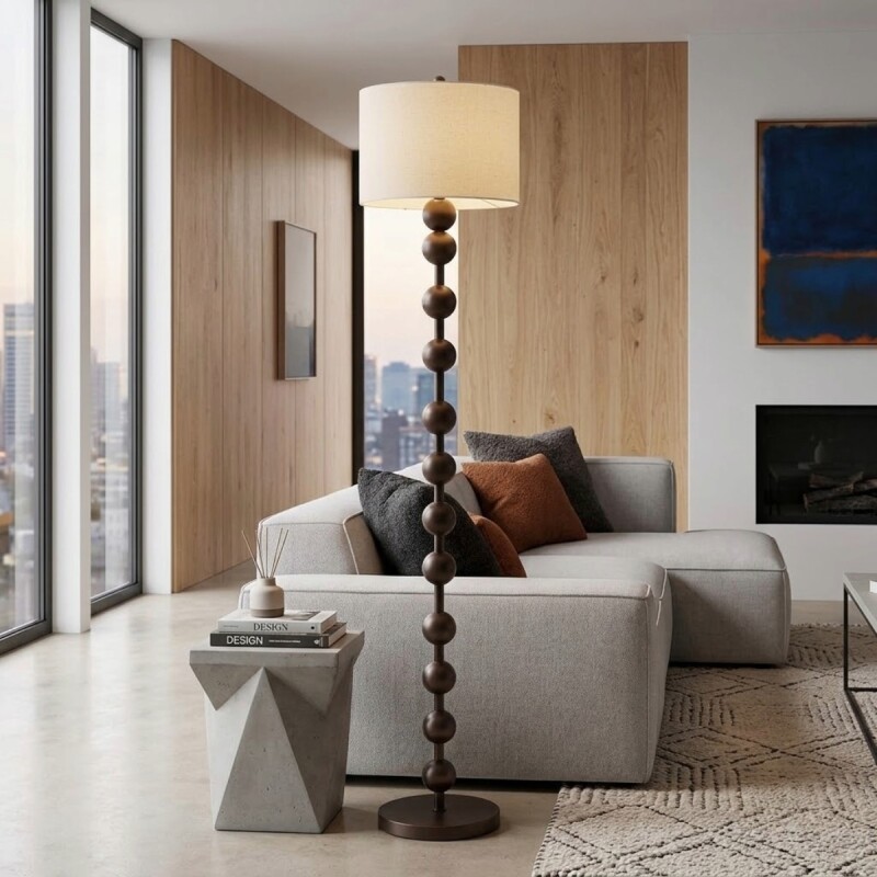 LAMPARA DE PIE BEIGE/MARRON 34X155CM Unica