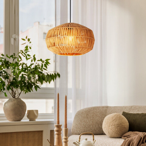 Colgante acero negro pantalla papel E27 EG6238