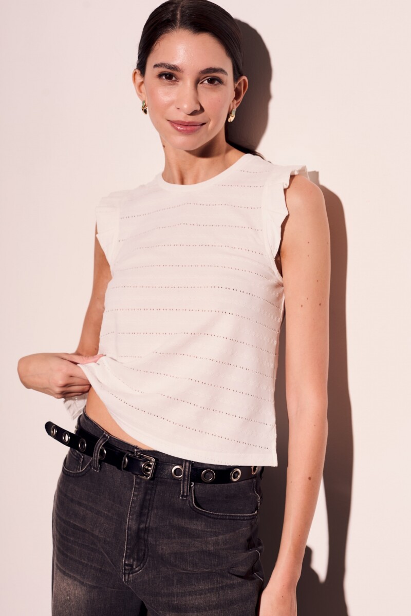 Remera Texturada Manga Tablitas Blanco