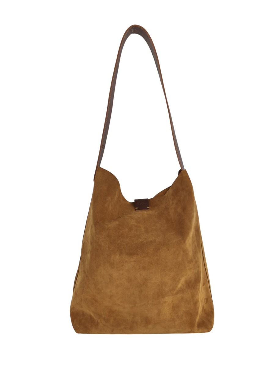 Tote bag de cuero con gamuza - Tostado 