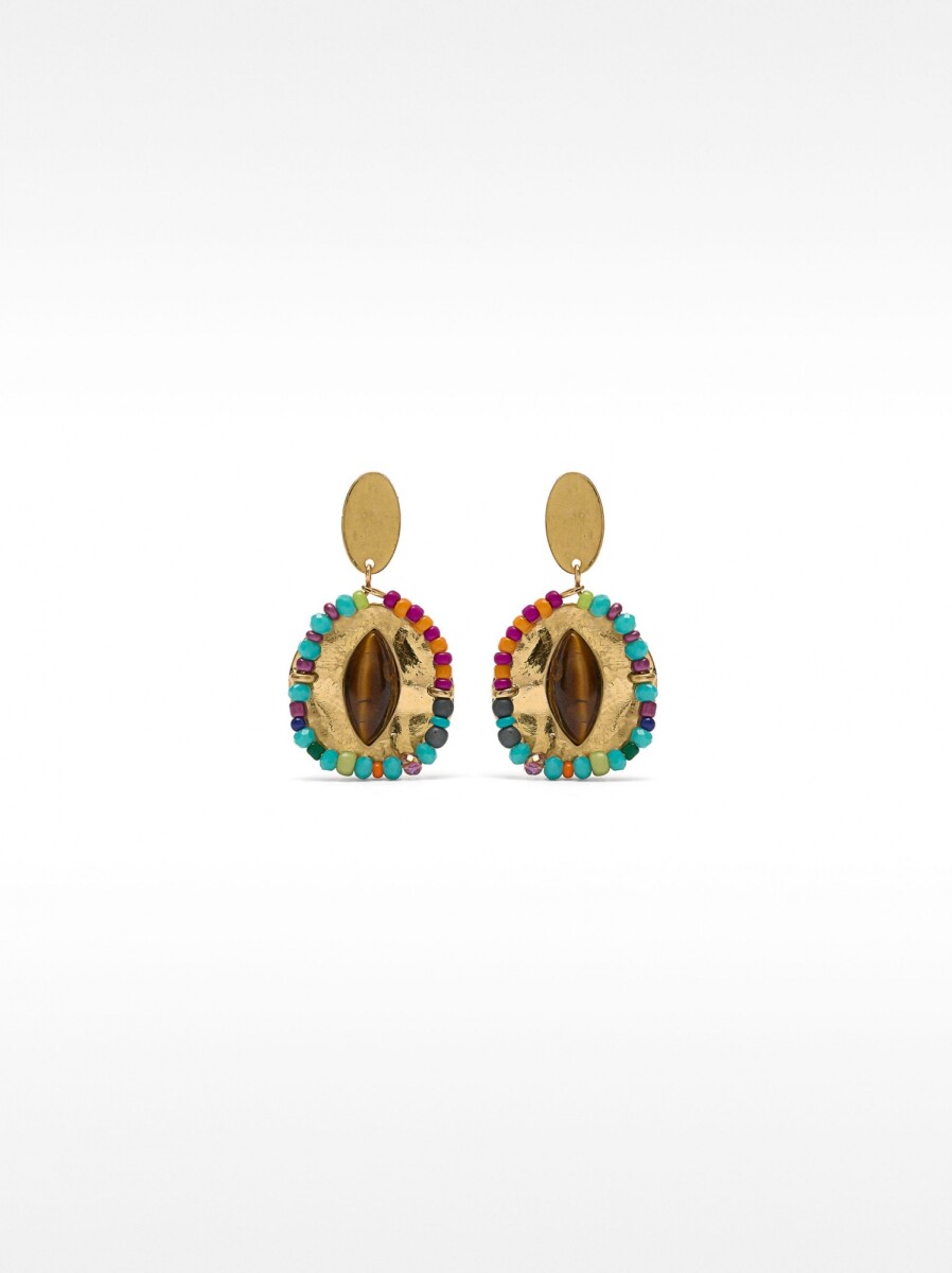 Pendientes Ovalados Multicolor De Piedras Y Abalorios - multicolor 