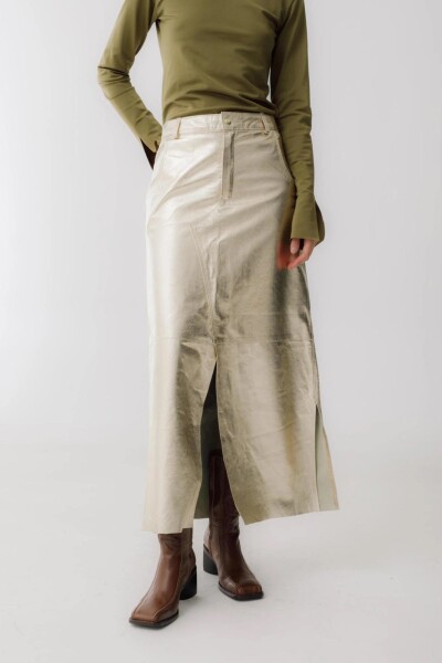 FALDA TANTA COURO METALIC LONG Champagne