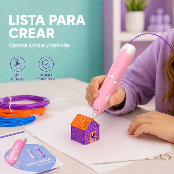 Lapicera 3D Infantil Recargable con Filamentos Rosa