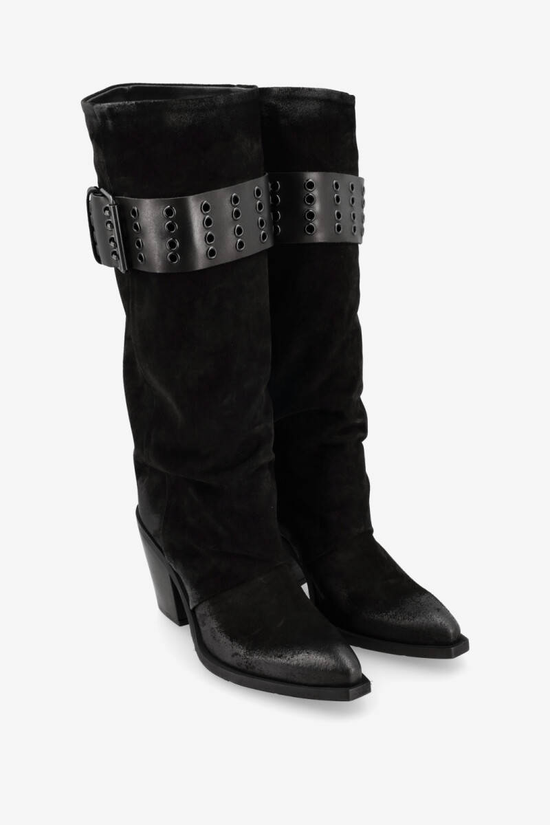 BOTA LARGA CON HEBILLA Y TACO Negro
