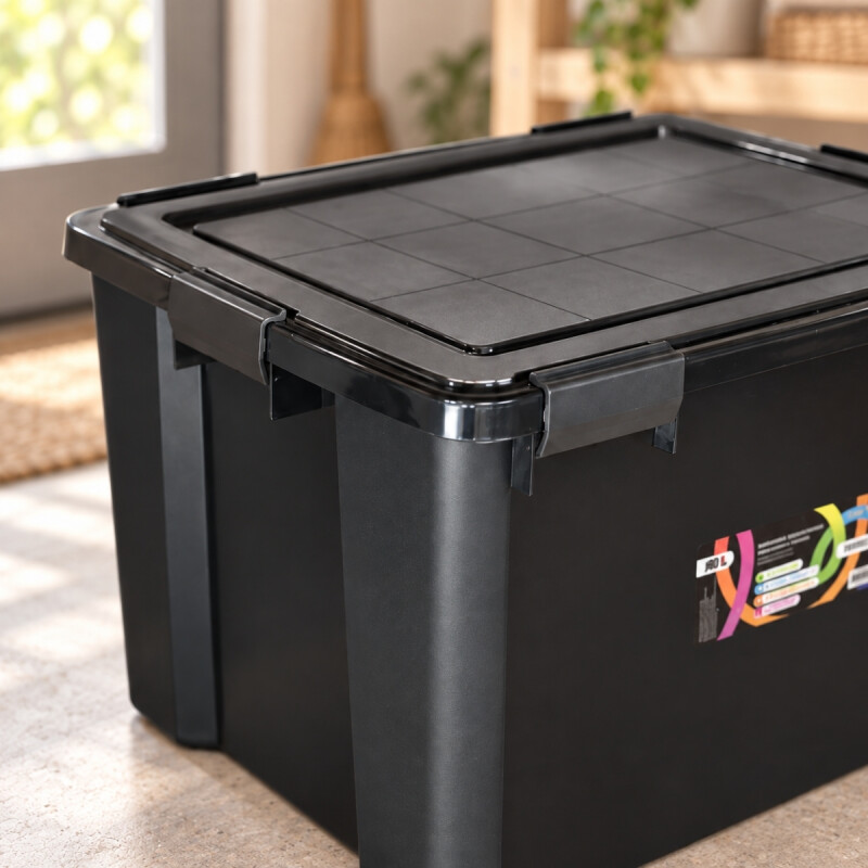 Set x2 Cajas organizadoras 80lts con 6 trabas NEGRO