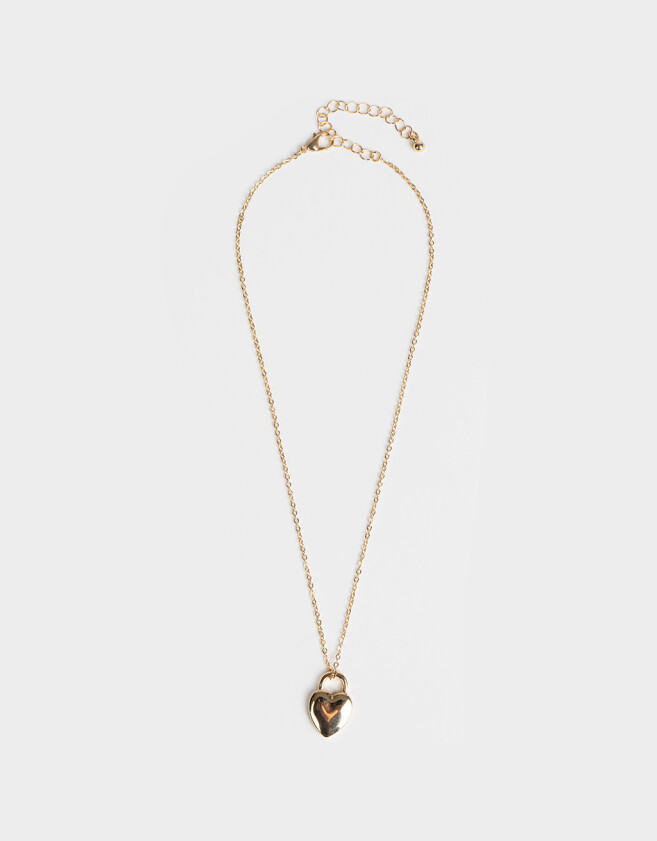 Cadena Corta con Dije Con corazón Collar Corto Con Dije Con Corazón - Dorado