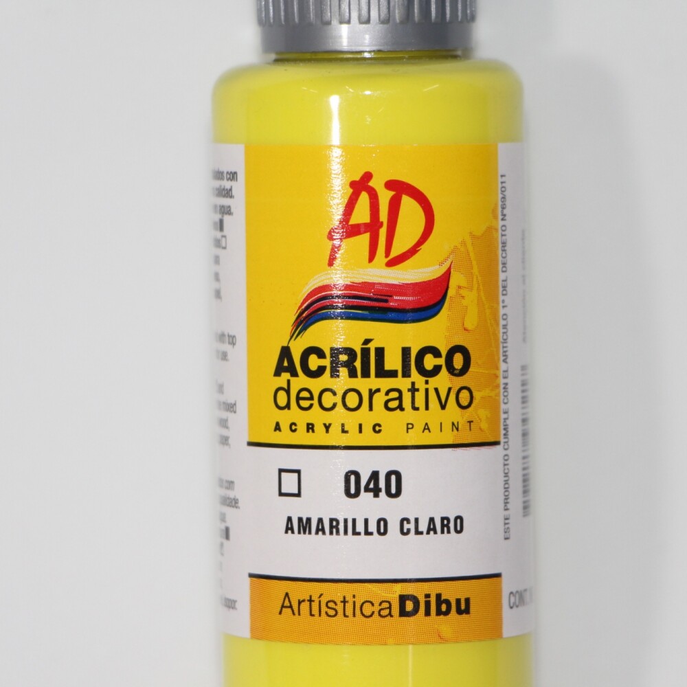 PINTURA ACRILICA ARTISTICA DIBU 60 ML. DIFERENTES COLORES AMARILLO CLARO 040