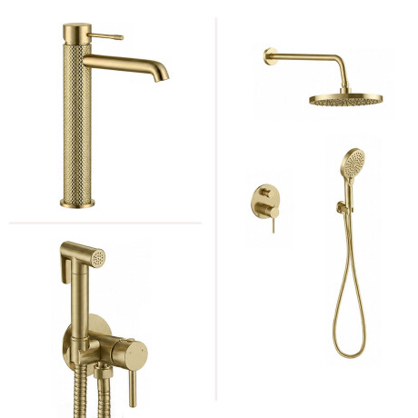 Juego Grifería Oro Mate Ducha Higiénica Y Lav Alto DORADO-BRUSHED GOLD