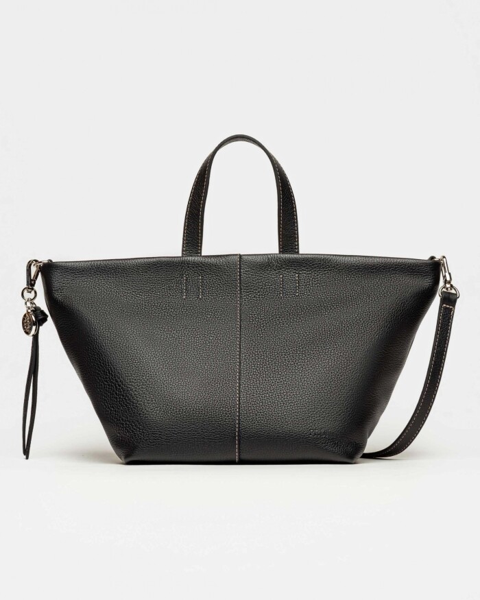 Cartera de mano The Flapper en cuero graneado Negro