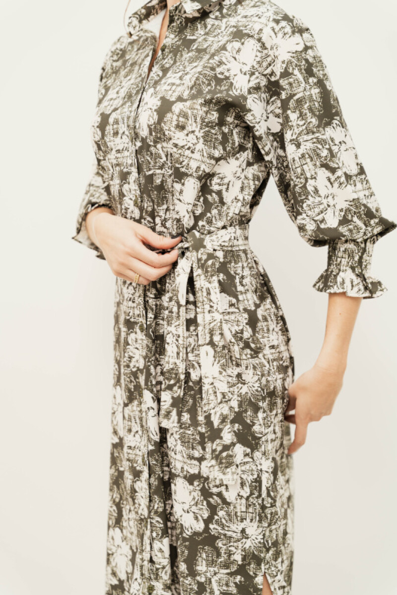 CAMISERO BRENDA MAXI GREEN WORN FLOWERS CAMISERO BRENDA MAXI GREEN WORN FLOWERS