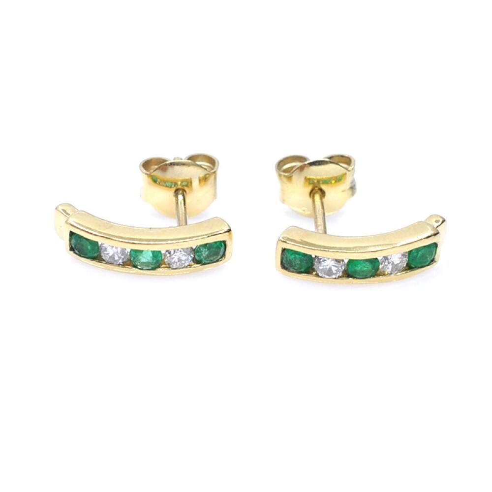 Caravanas en oro 18k amarillo con esmeraldas y brillantes Caravanas en oro 18k amarillo con esmeraldas y brillantes