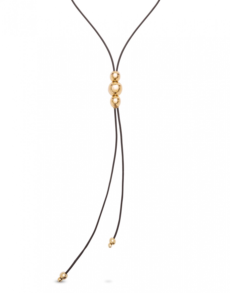 COLGANTE DE CUERO CON ALEACIÓN DE METALES BAÑADO EN ORO 18K EN TRES BOLAS - Colgante 