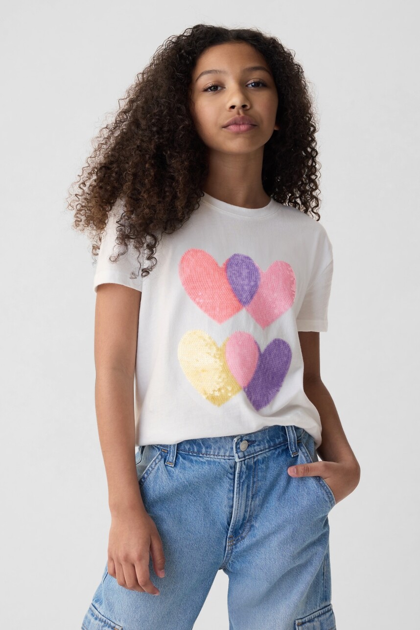 Remera Gráfico Con Lentejuelas Niña New Off White Opt1