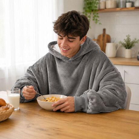 Buzo Canguro Oversize Manta Polar Afelpada Corderito Capucha Gris
