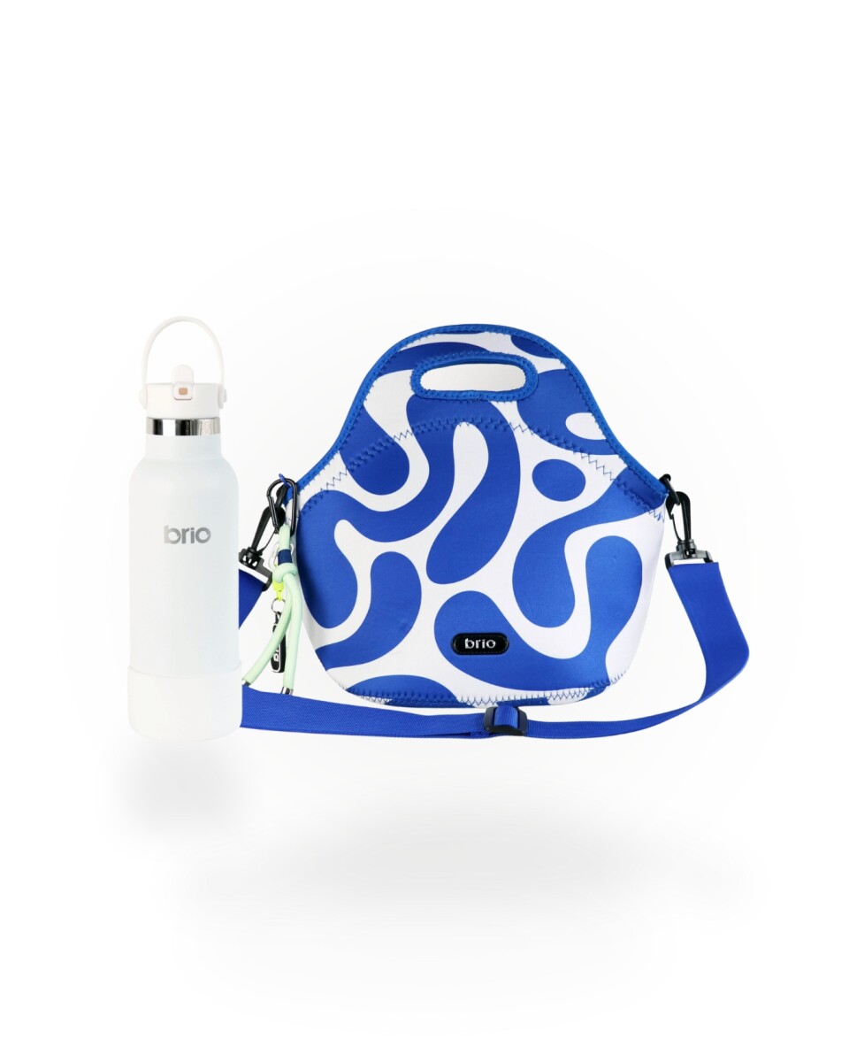Set de lunchera Big de neopreno con correa ajustable y botella de acero inoxidable 500ml brio - set sunny/blanco 