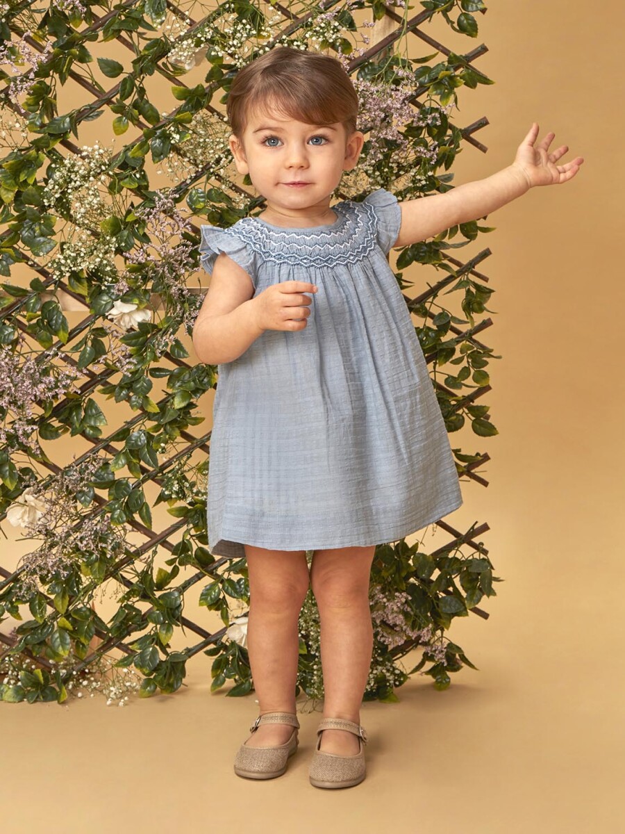 Vestido Liso Con Nido De Abeja A Contraste Gris