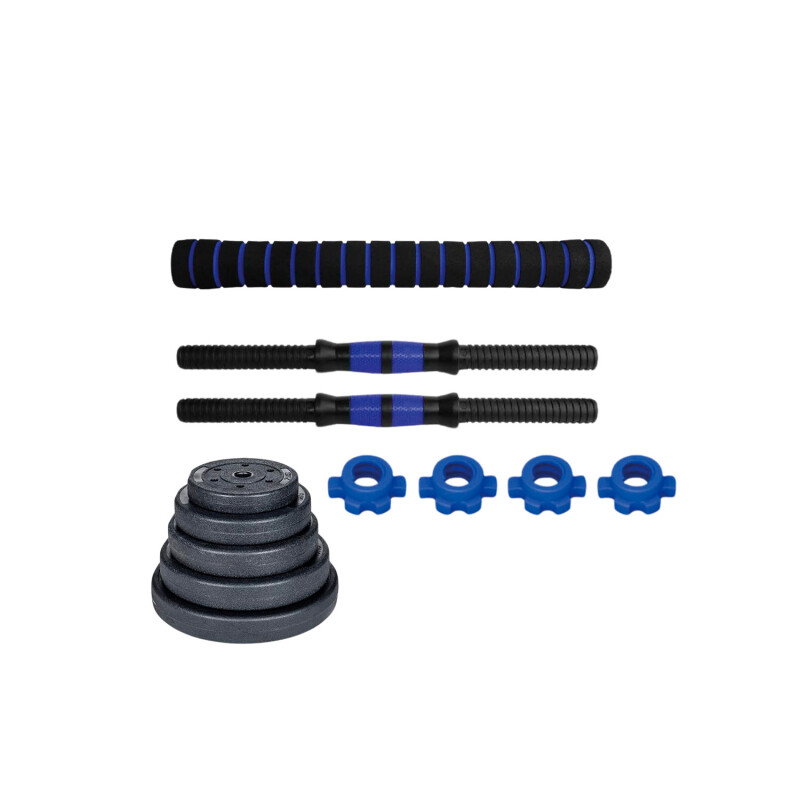 Set 2 Mancuernas Lumax + Barra 2 En 1 + 40kg Discos Pesas Azul