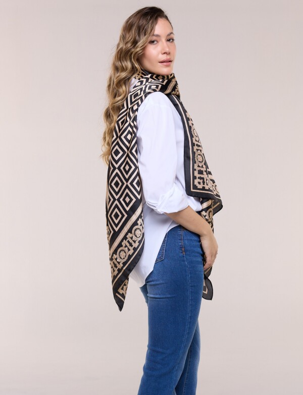Pashmina Saten Print NEGRO/BEIGE
