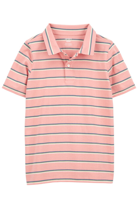 Remera polo de algodón, manga corta, diseño a rayas Sin color