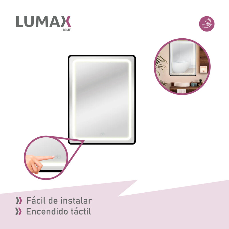 Espejo Luz LED Lumax 90x70 cm Vertical Con Desempañador Para Baño Touch Espejo Luz LED Lumax 90x70 cm Vertical Con Desempañador Para Baño Touch