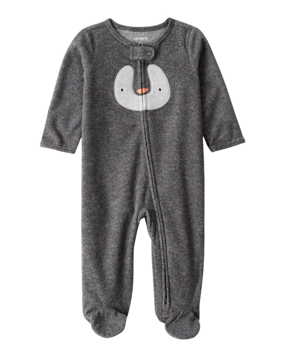 Pijama una pieza de micropolar, con pie, estampa pingüino 