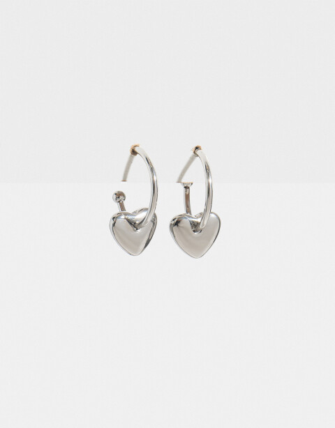 Aros Argollas Metal Argollas Con Corazón - Plateado Rodio