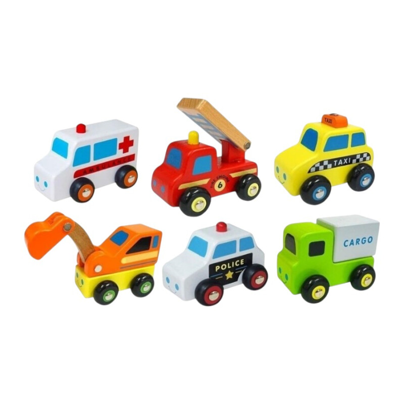 Set 6 Mini Vehículos de Madera Viga Set 6 Mini Vehículos de Madera Viga