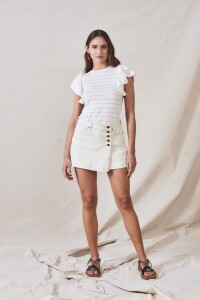 Remera Texturada Manga Volado Blanco