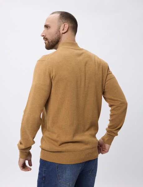 Sweater tejido con cierre tostado melange