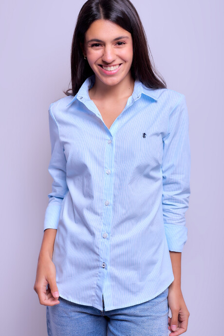 Camisa Dama Clásica Raya Celeste 2