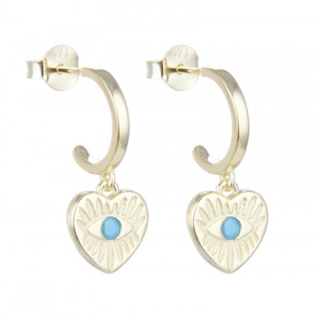 Par de caravanas de plata 925 con baño y dije corazón con cz. Par de caravanas de plata 925 con baño y dije corazón con cz.