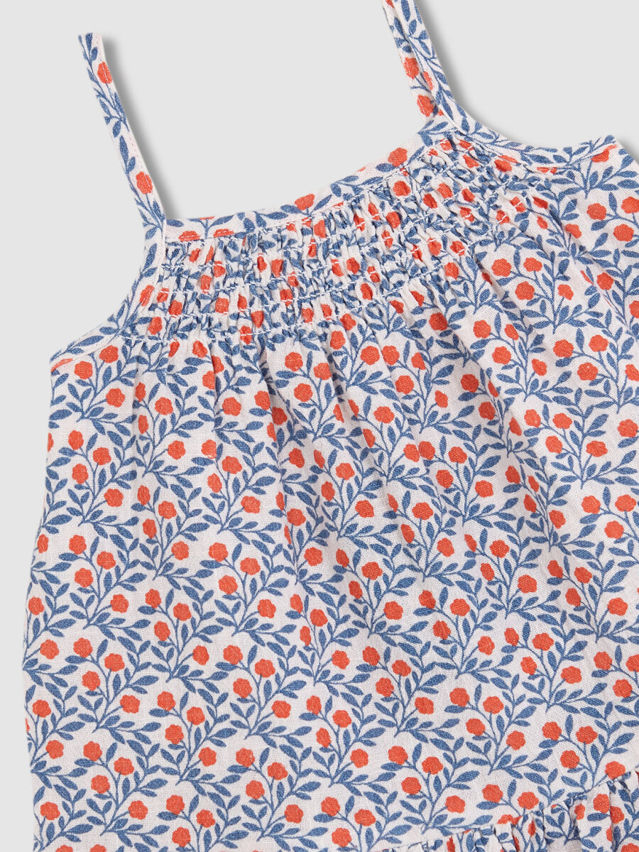 Vestido Estampado De Tirantes Con Bordados Blanco