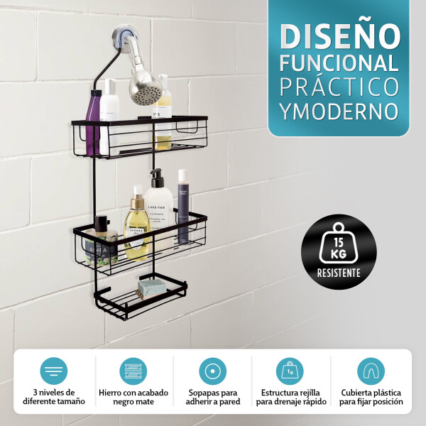 Organizador De Ducha Colgante 3 Niveles Jabonera Baño Acero Imback Color Negro Organizador De Ducha Colgante 3 Niveles Jabonera Baño Acero Imback Color Negro